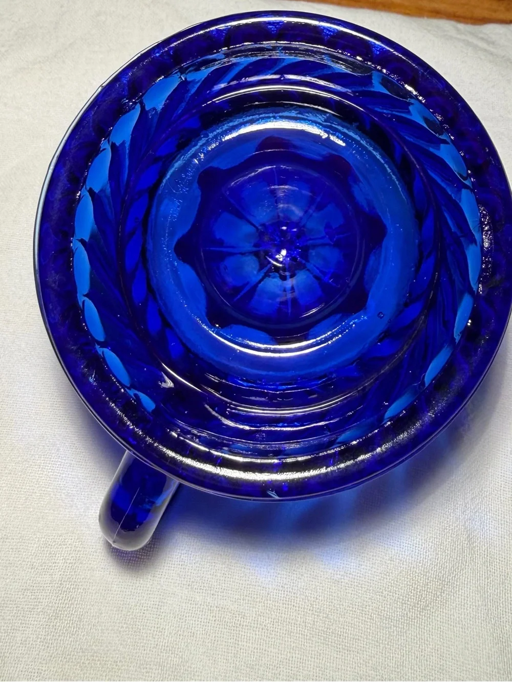 Cobalt Blue Pressed Glass Citrus Juicer Reamer with Handle & Pour Spo